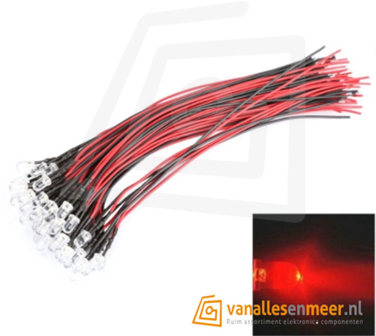 5 mm Helder LED met Kabel – 12 V – rood – Set van 10 Stuks
