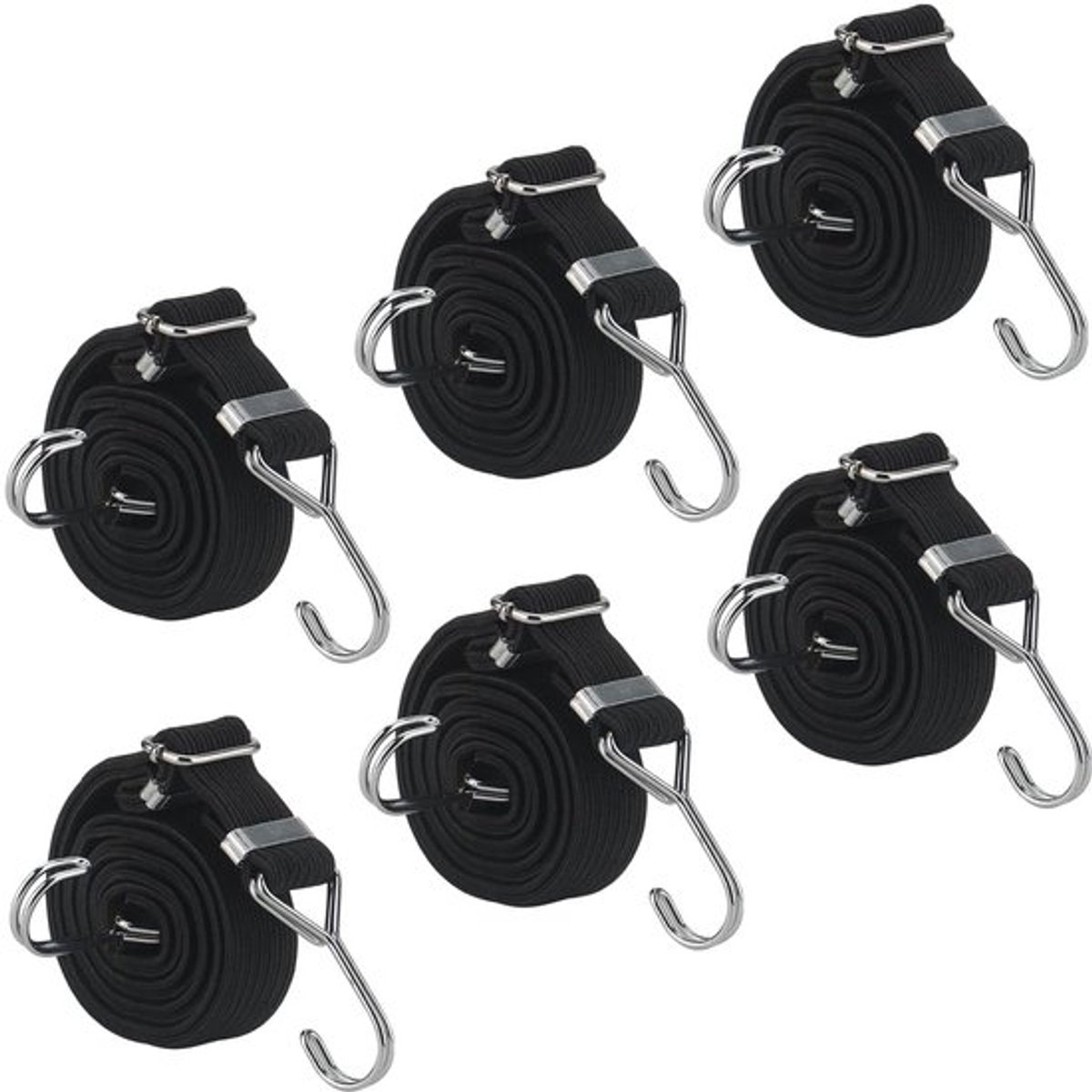 Stunq® Verstelbare Set van 6 Elastische Bagagespanners met Haken - 2m x 3cm