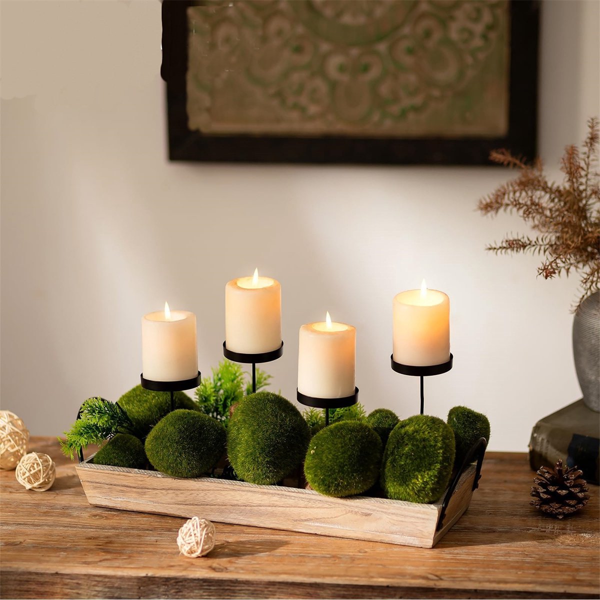 Ynkkvre - Kaarsenhouder adventskrans zuilkaarsen zwart 8 cm – set van 4 adventskandelaars zonder pin adventsplaat krans voor het plaatsen van kaarsen kerstdecoratie tafeldecoratie – foto 6