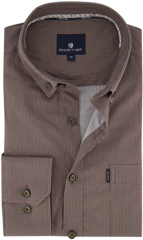 Bruin overhemd van State of Art met subtiele all-over print en knopen, maat M.