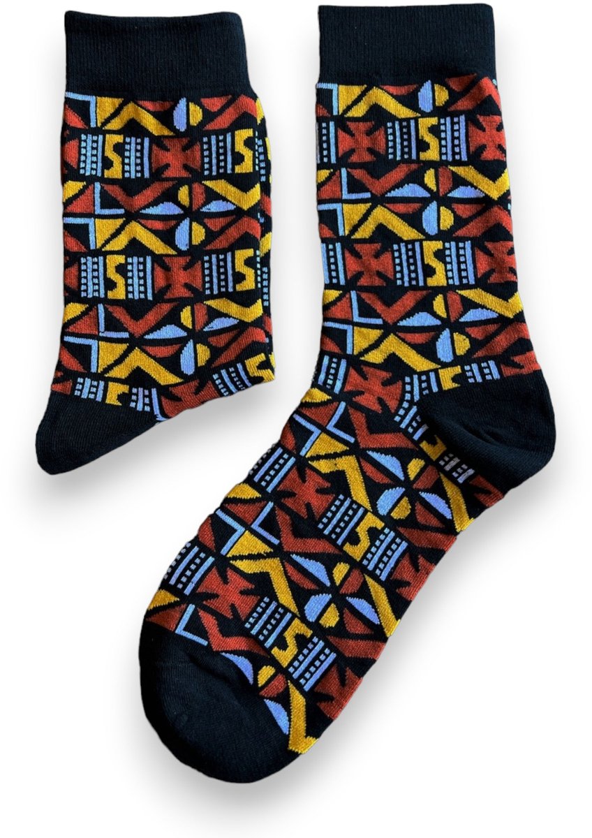 Afrikaanse sokken / Afro sokken - Bruine bogolan - Afrika print kousen / Happy Colorful Socks / Vrolijke sokken Maat 41-46
