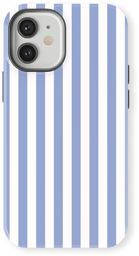Telefoonhoesje met een blauw-wit verticale streepjespatroon.