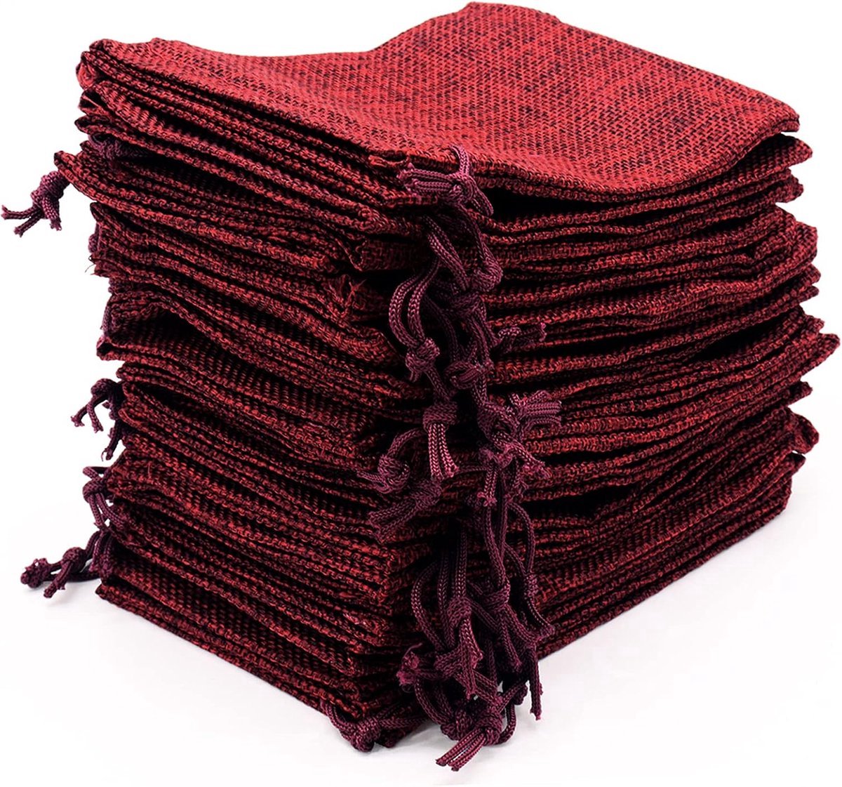 Stunq® Set van 30 Luxe Jute Zakjes met Trekkoord voor Cadeaus en Ambachten, 10 x 15 cm, Bordeauxrood