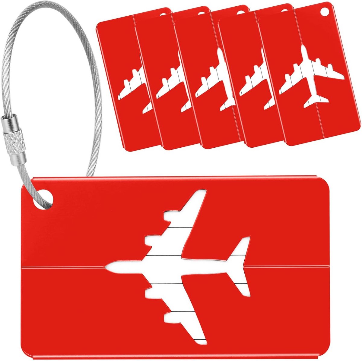 Bagagelabels voor koffers - Set van 6 duurzame aluminiumlegering labels met stalen lus