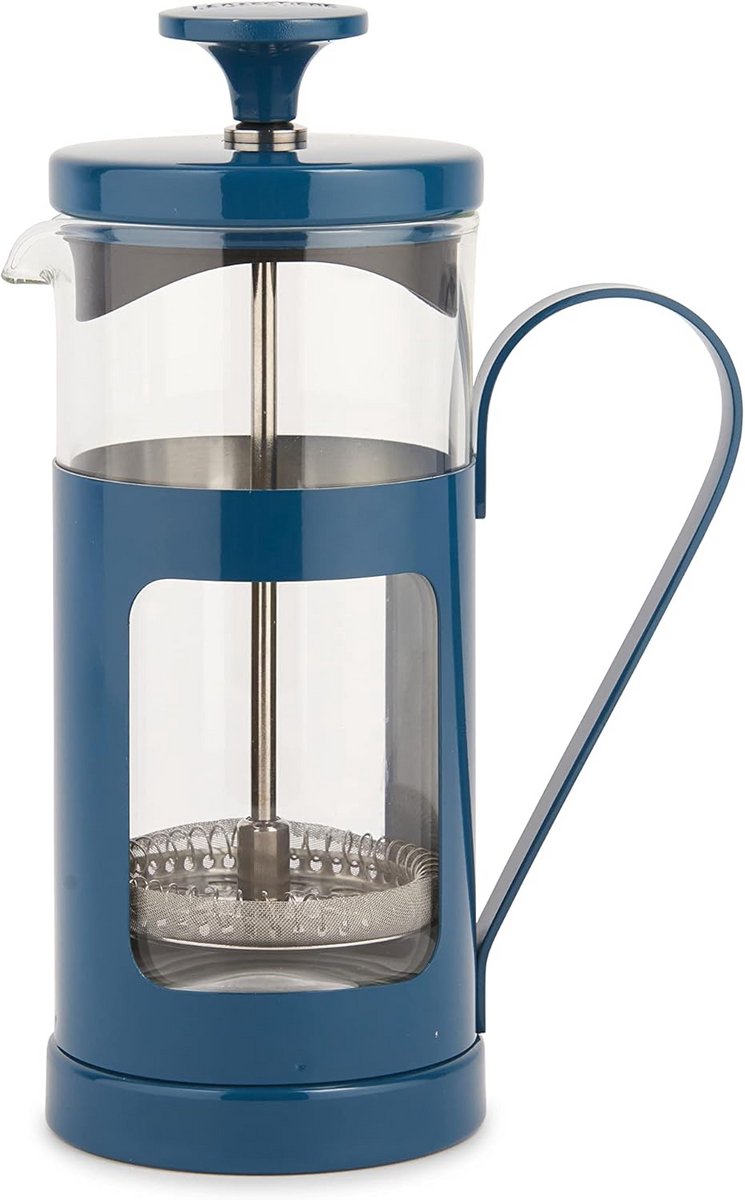 Glazen Cafetière met RVS Filter voor Koffie 3 Kops Blauw