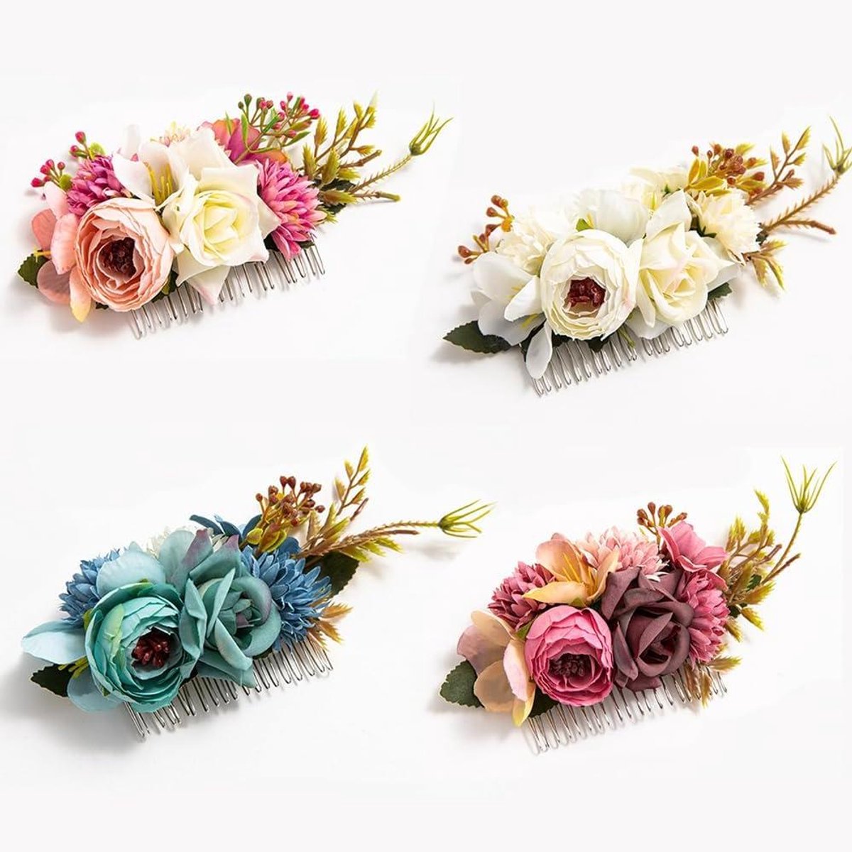 Allecta - Haarkammen voor bruidshaar met kunstbloemen - 4 stuks - Haaraccessoires bruiloft.
