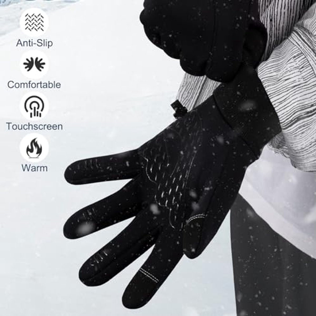 Warme winterhandschoenen voor mannen en vrouwen, touchscreen, winddicht, antislip, thermische handschoenen voor koud weer, waterdichte fietshandschoenen voor wandelen, rijden, fietsen, zwart — cadeau in Sport & Outdoor - foto 3