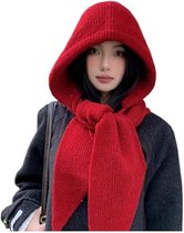 Gebreide sjaal met capuchon voor dames - Warme wintermuts - Warme winterbalaklava - Met sjaal - Gebreide wollen wintermuts - Rood