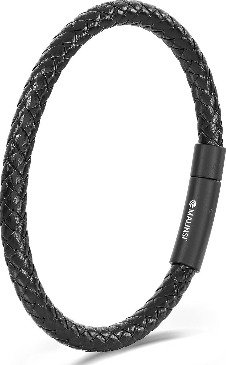 Herenarmband Gevlochten Leer met RVS Kliksluiting 21 cm