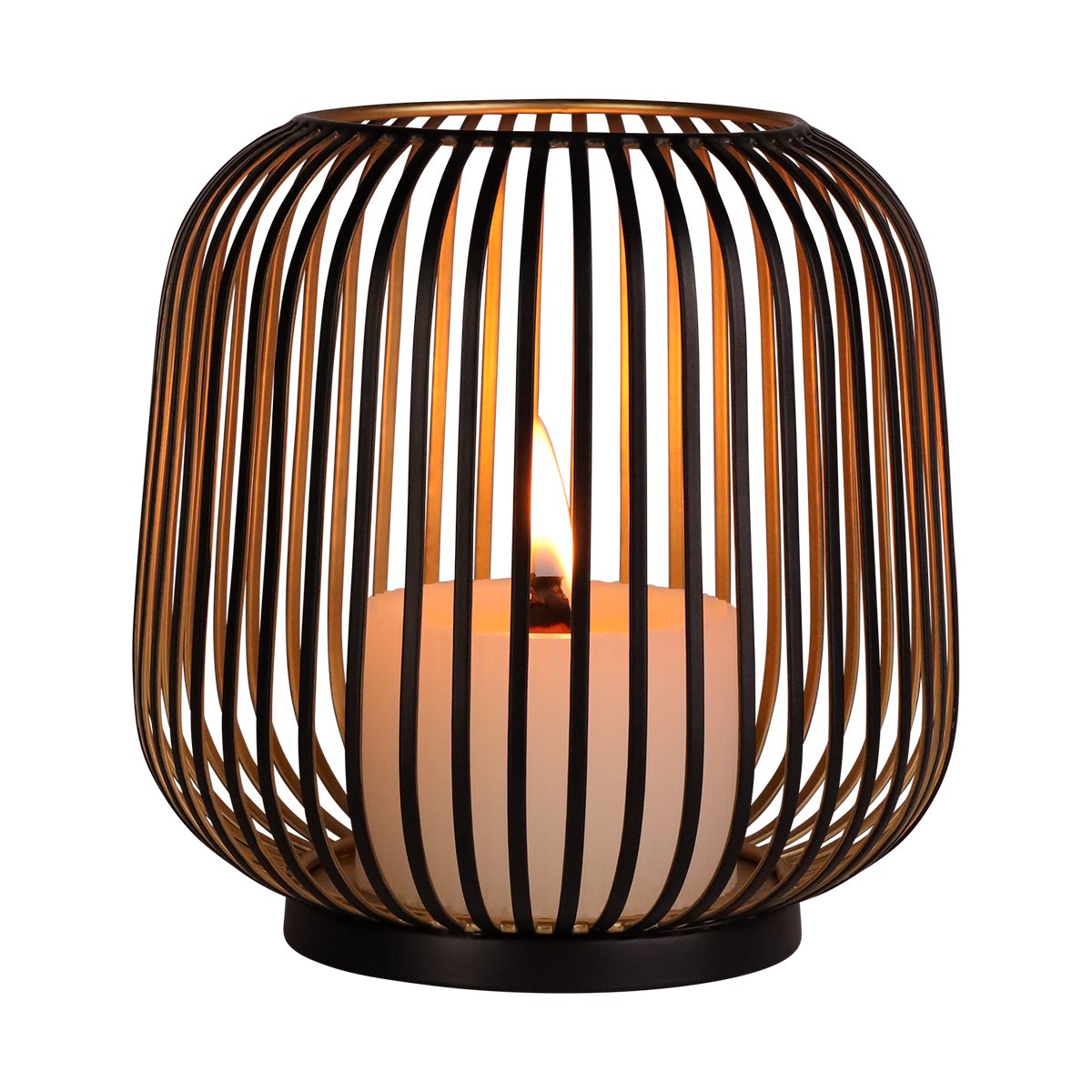 Atmooz Dante kaarsenhouder M – Ø20 × H20 cm – zwart met goud metaal – moderne decoratieve kandelaar – luxe kaarsenhouder woonkamer – metalen open structuur met sfeervolle lichtreflectie – elegant woonaccessoire