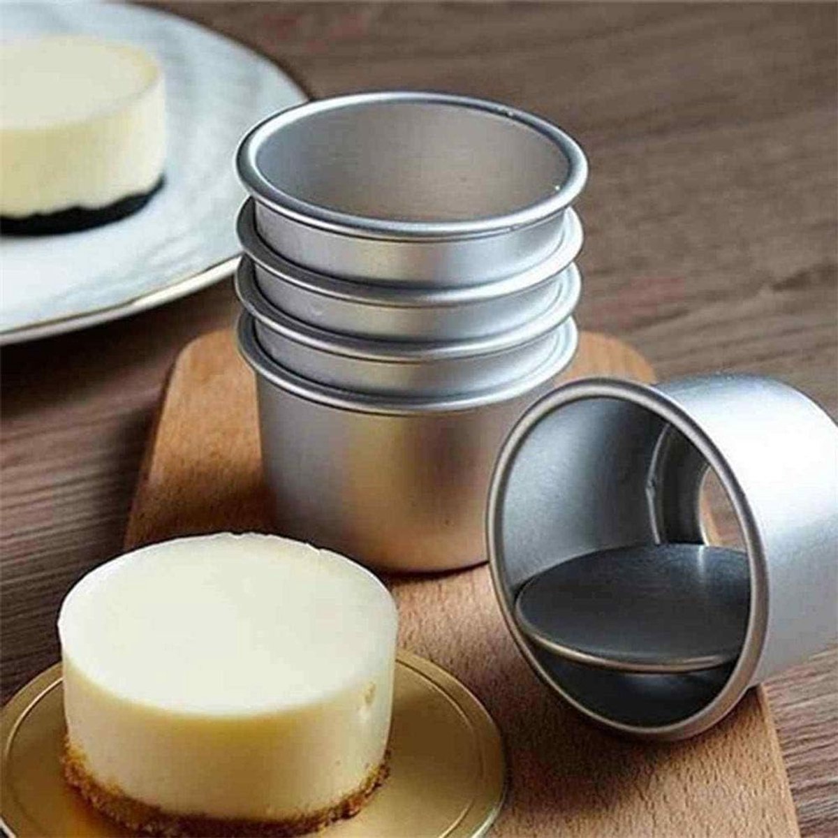 Bakvorm - 5 stuks - Taartvorm - Aluminiumlegering - Patisse Timbaalvorm - Bak Vorm Voor Cake & Taarten - Met Anti-Aanbak Laag & Losse Bodem - 6.5*5*4cm - Zilver – foto 5