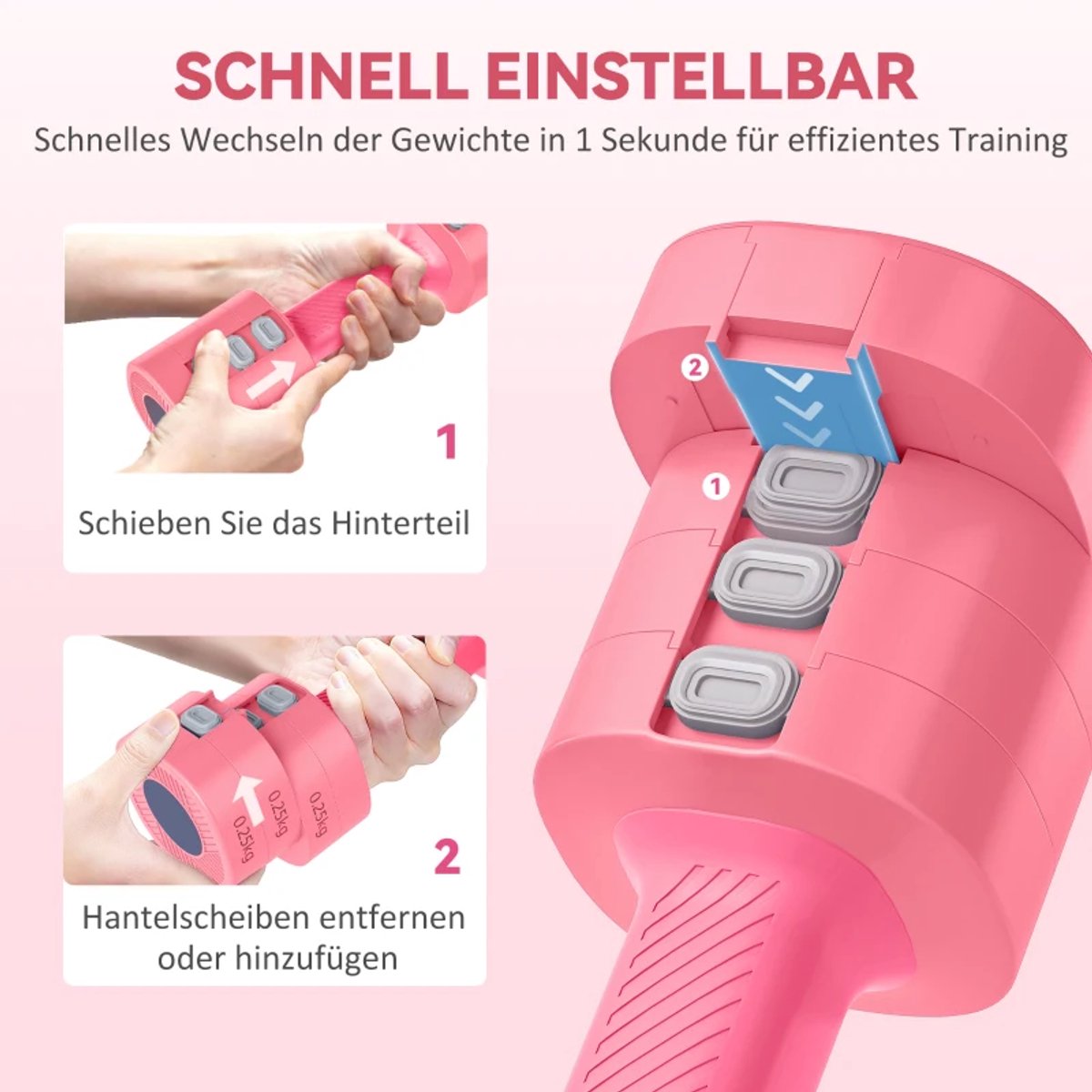 Halterset - Dumbells - Verstelbaar Gewicht - 2 x 1-2,5 kg- Dumbells set - Vierkante vorm - Veelzijdig - Gewichten Fitness - Metalen Kern - Halter set voor Krachttraining, Workout, Gym - Rood thumbnail 4
