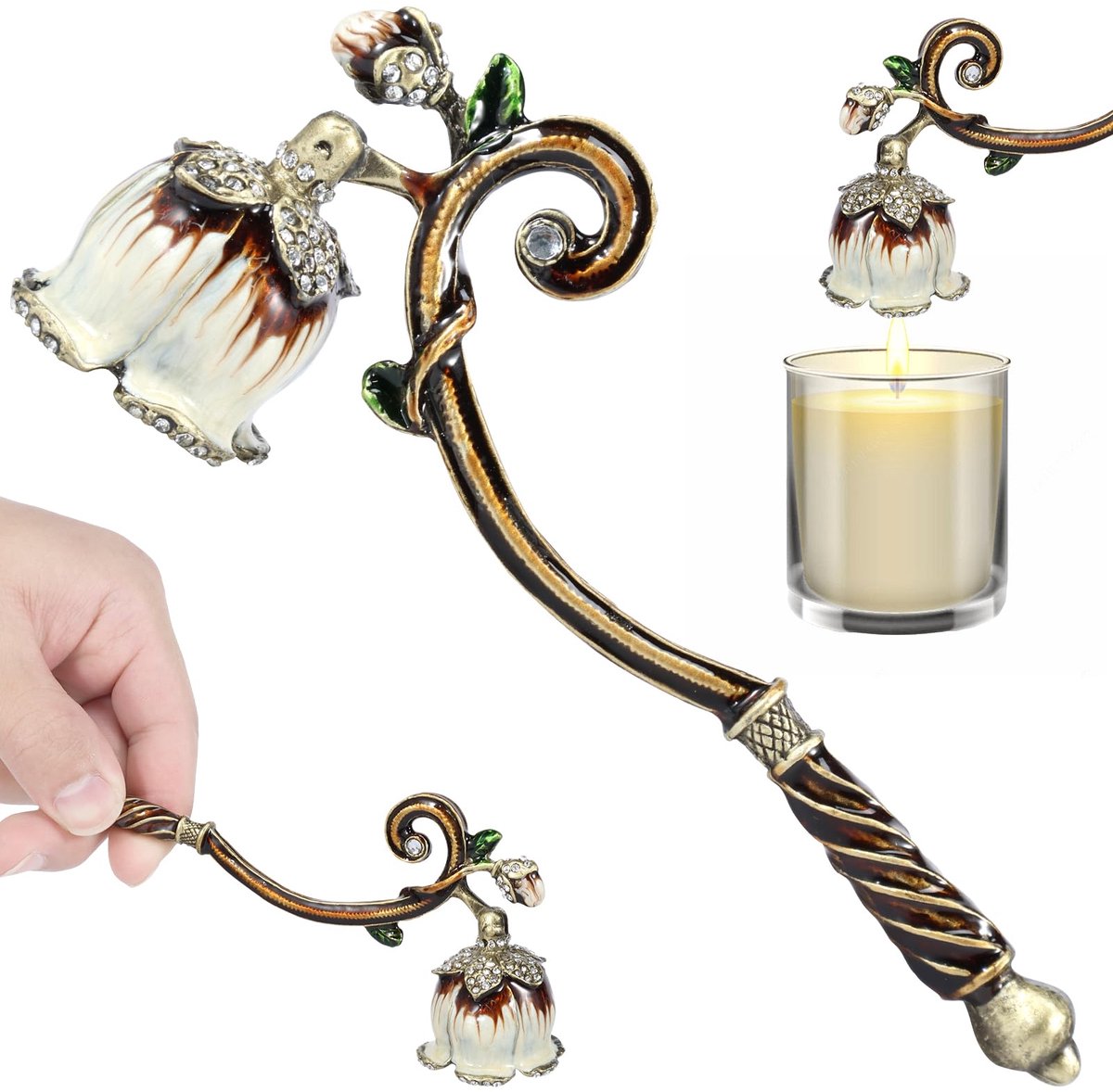 1stuk - Kaarsendover - Dooft kaarsen veilig - Ontwerp met lange steel - Vintage stijl - Ideaal voor kaarsenliefhebbers - Elegant cadeau - Klokvormig - Wit