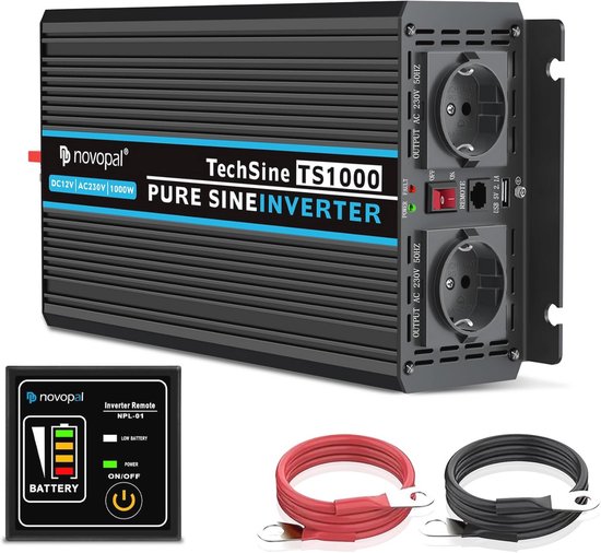 Omvormer 1000W Zuivere Sinus 12V naar 230V met Afstandsbediening en Koelventilatoren