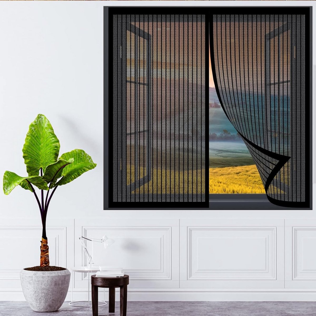 Magnetisch Hor Voor Balkondeur Vliegendeur 60x60 cm Zwarte Insectenhor Zonder Boren