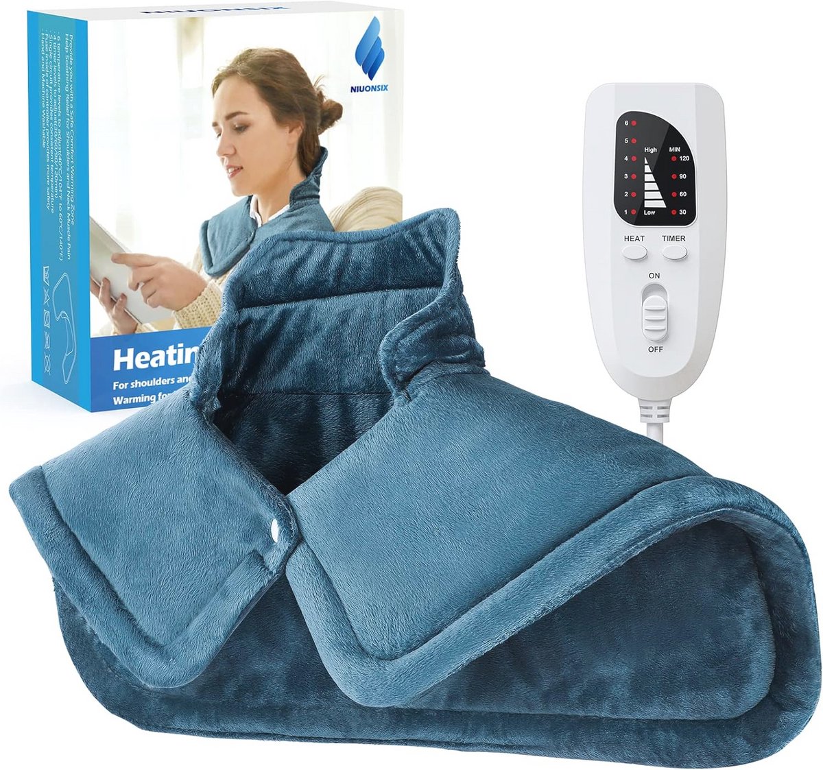 Elektrisch verwarmingskussen voor nek en schouders - 6 warmtestanden, 2 lb, 40 x