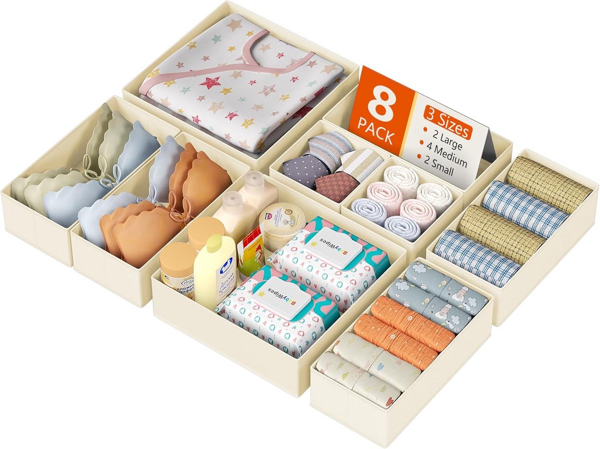 Lade-organizer voor kleding, ondergoed en accessoires - Beige - 8 Stuks