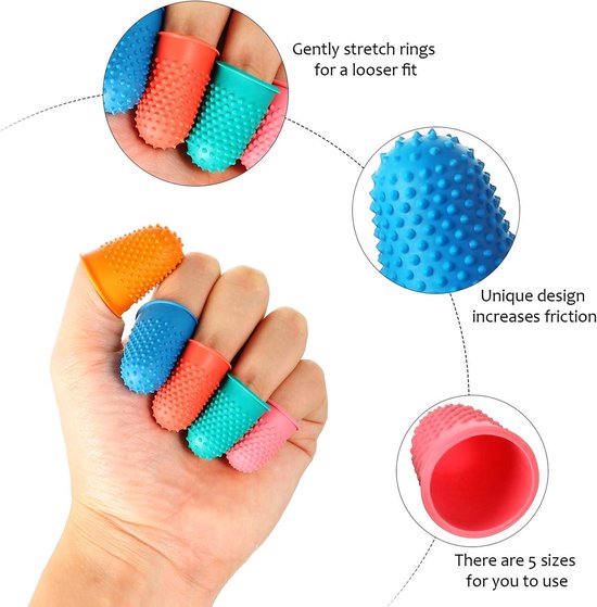 Allecta - Set van 20 Herbruikbare Rubberen Vingerhoedjes voor Geld tellen, Sorteertaak en Sportgames - Dikke Beschermers in Verschillende Maten - Blauw, Oranje, Groen, Rood, Roze - XL van Allecta — afbeelding 3