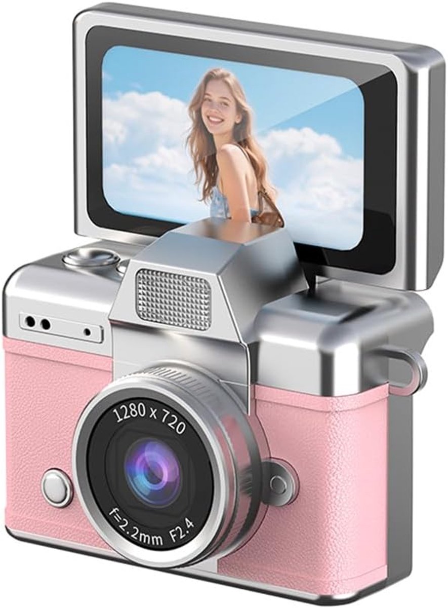 Mini sleutelhanger camera - 1080P digitale camera met 64GB TF-kaart, compact gadget voor kinderen en volwassenen, ideaal verzamelobject en cadeau voor reizen, verjaardagen en als klein cadeautje - Roze