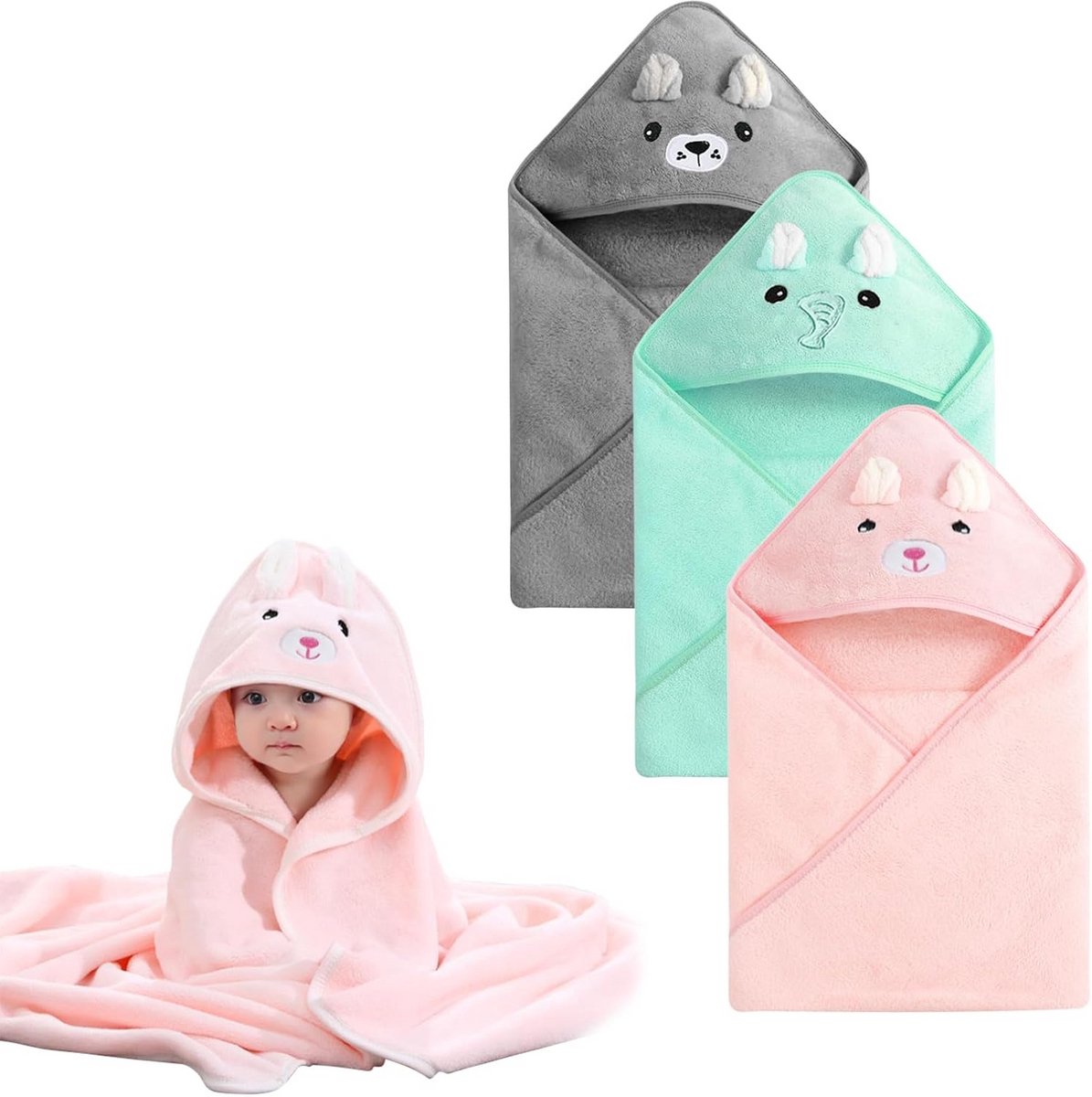 3-Pack Baby Capuchonhanddoek Katoen - Extra Zacht & Absorberend Badcapes voor Baby's en Peuters