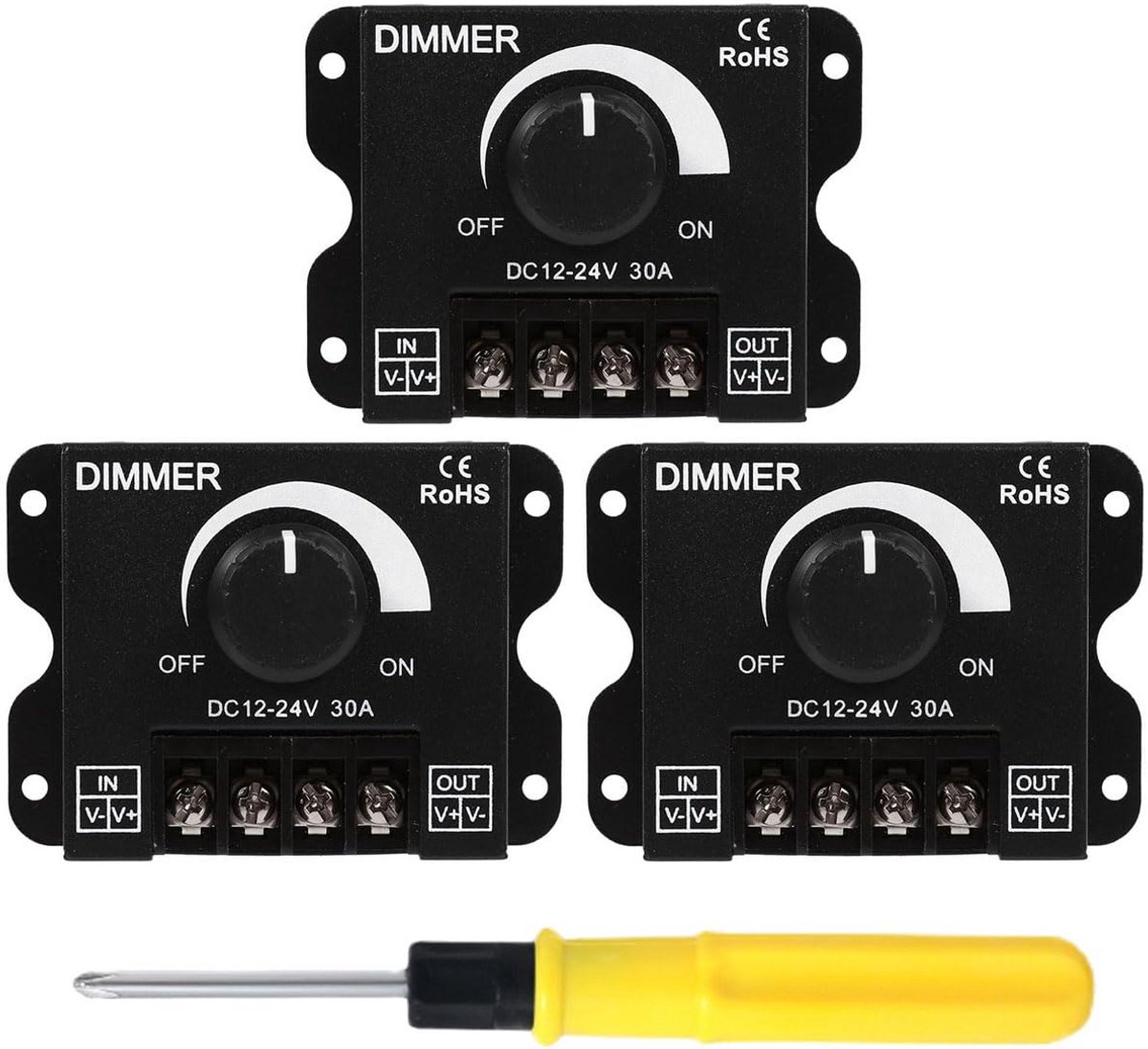 Draaibare LED Dimmer Controller voor 12V-24V Stripverlichting, 30A
