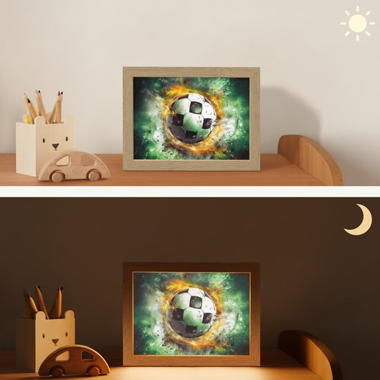 Nachtlampje 20x15 cm - Kinder lampje - Bal - Voetbal - Groen - Oranje - Rook - Tafellamp kinderkamer - Slaapkamer lamp - Bedlamp kinderen - Kinderlampje stopcontact - Wandlamp babykamer - Nachtlampjes van OnlyWow — afbeelding 4