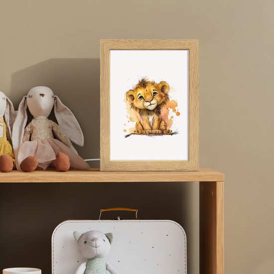 Nachtlampje 15x20 cm - Kinder lamp - Leeuw - Waterverf - Bruin - Dieren - Meisjes - Jongens - Tafellamp kinderkamer - Slaapkamer lamp - Bedlamp kinderen - Kinderlampje stopcontact - Wandlamp babykamer - Nachtlampjes van Merkloos — afbeelding 3