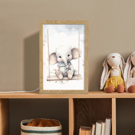 Nachtlampje 20x30 cm - Kinder lamp - Olifant - Dier - Kinderen - Tafellamp kinderkamer - Slaapkamer lamp - Bedlamp kinderen - Kinderlampje stopcontact - Wandlamp babykamer - Nachtlampjes van Merkloos — afbeelding 3