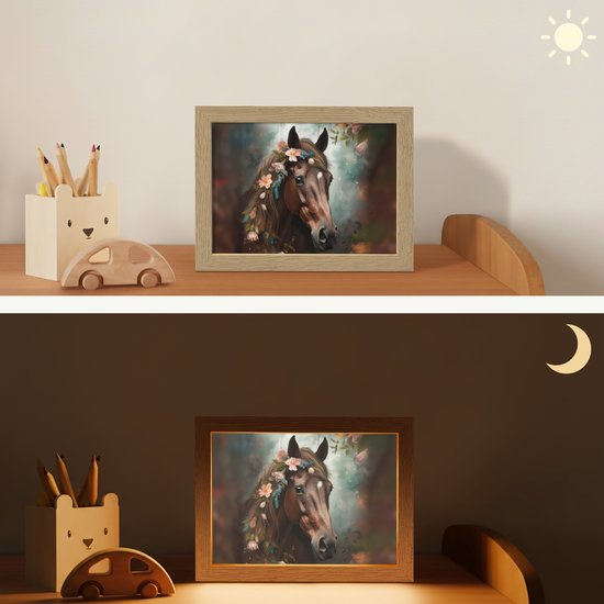 Nachtlampje 20x15 cm - Kinder lampje - Paard - Natuur - Bloemen - Dieren - Bos - Tafellamp kinderkamer - Slaapkamer lamp - Bedlamp kinderen - Kinderlampje stopcontact - Wandlamp babykamer - Nachtlampjes van Merkloos — afbeelding 4