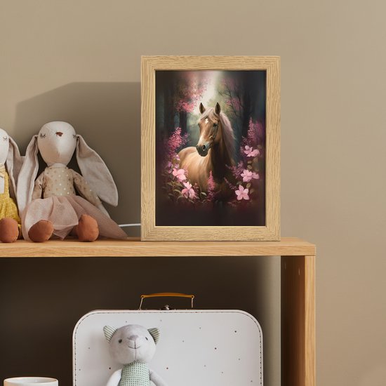 Nachtlampje 15x20 cm - Kinder lamp - Paard - Bloemen - Roze - Natuur - Bos - Tafellamp kinderkamer - Slaapkamer lamp - Bedlamp kinderen - Kinderlampje stopcontact - Wandlamp babykamer - Nachtlampjes van Merkloos — afbeelding 3