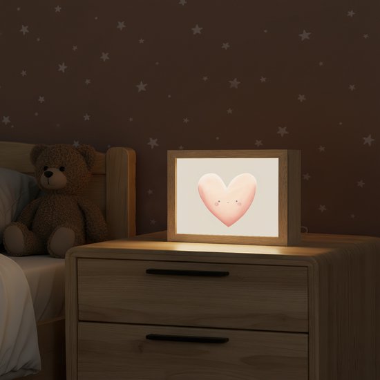 Nachtlampje 20x15 cm - Kinder lampje - Hart - Gezicht - Roze - Tafellamp kinderkamer - Slaapkamer lamp - Bedlamp kinderen - Kinderlampje stopcontact - Wandlamp babykamer - Nachtlampjes van Merkloos — afbeelding 2