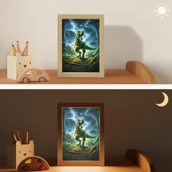 Nachtlampje 15x20 cm - Kinder lampje - Dino - Jongens - Groen - Blauw - T-Rex - Tafellamp kinderkamer - Slaapkamer lamp - Bedlamp kinderen - Kinderlampje stopcontact - Wandlamp babykamer - Nachtlampjes van Merkloos — afbeelding 4