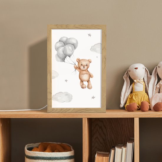 Nachtlampje 20x30 cm - Kinder lampje - Beer - Ballon - Sterren - Kinderen - Tafellamp kinderkamer - Slaapkamer lamp - Bedlamp kinderen - Kinderlampje stopcontact - Wandlamp babykamer - Nachtlampjes van OnlyWow — afbeelding 3