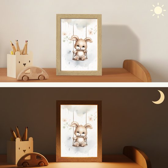 Nachtlampje 15x20 cm - Kinder lampje - Konijn - Baby dier - Kinderen - Tafellamp kinderkamer - Slaapkamer lamp - Bedlamp kinderen - Kinderlampje stopcontact - Wandlamp babykamer - Nachtlampjes van Merkloos — afbeelding 4