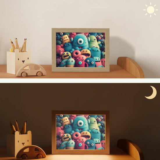 Nachtlampje 20x15 cm - Kinder lampje - Kids - Monster - Regenboog - Design - Meiden - Jongens - Tafellamp kinderkamer - Slaapkamer lamp - Bedlamp kinderen - Kinderlampje stopcontact - Wandlamp babykamer - Nachtlampjes van OnlyWow — afbeelding 4