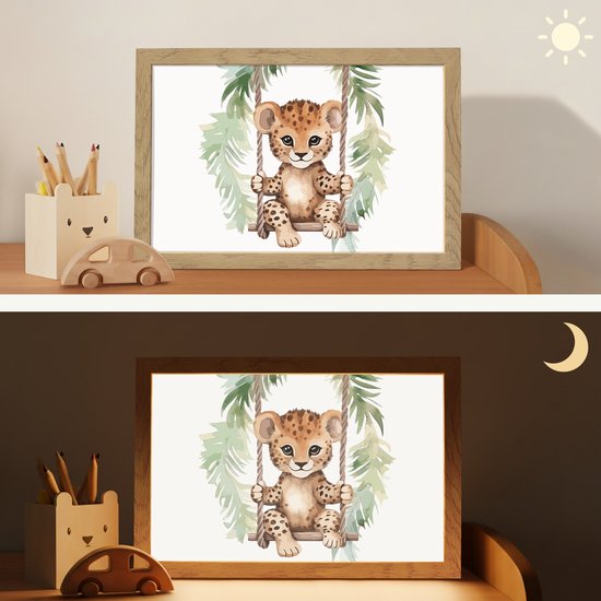 Nachtlampje 30x20 cm - Kinder lamp - Luipaard - Dier - Kinderen - Jungle - Tafellamp kinderkamer - Slaapkamer lamp - Bedlamp kinderen - Kinderlampje stopcontact - Wandlamp babykamer - Nachtlampjes van Gofeibao — afbeelding 4