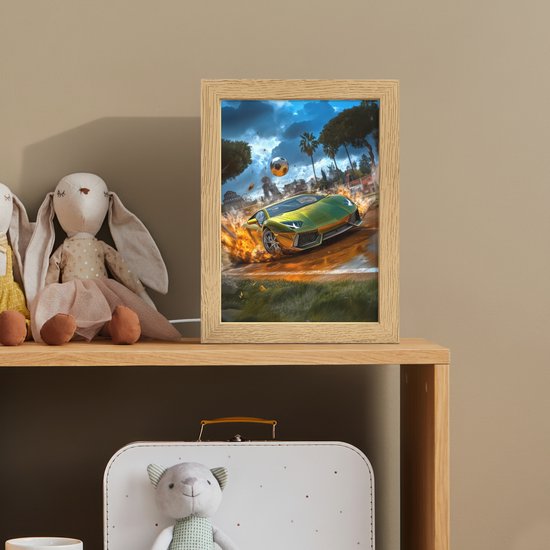 Nachtlampje 15x20 cm - Kinder lampje - Sportwagen - Groen - Voetbal - Tafellamp kinderkamer - Slaapkamer lamp - Bedlamp kinderen - Kinderlampje stopcontact - Wandlamp babykamer - Nachtlampjes van Merkloos — afbeelding 3