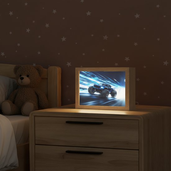 Nachtlampje 20x15 cm - Kinder lamp - Monstertruck - Blauw - Neon - Lichten - Tafellamp kinderkamer - Slaapkamer lamp - Bedlamp kinderen - Kinderlampje stopcontact - Wandlamp babykamer - Nachtlampjes van Merkloos — afbeelding 2