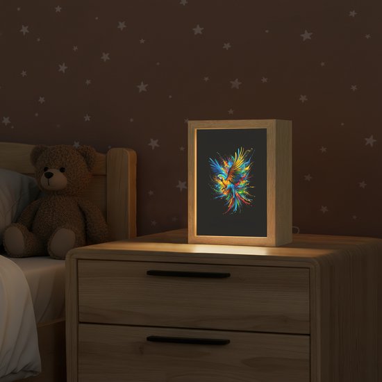 Nachtlampje 15x20 cm - Kinder lampje - Papegaai - Vogel - Dier - Kleurrijk - Verf - Tafellamp kinderkamer - Slaapkamer lamp - Bedlamp kinderen - Kinderlampje stopcontact - Wandlamp babykamer - Nachtlampjes van Merkloos — afbeelding 2