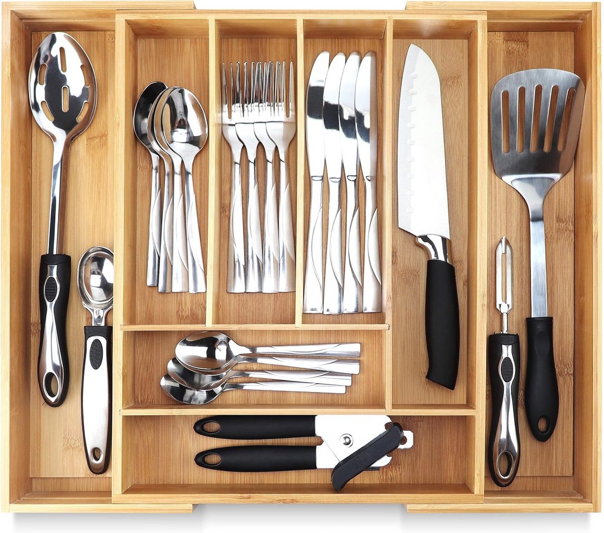 Bamboe Besteklade Organizer - Uitbreidbare Houten Divider voor Keukenlades met 8 Vakken