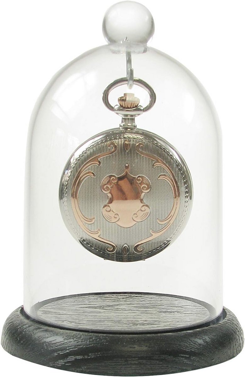 Glazen Stolp voor Zakhorloge met Houten Sokkel