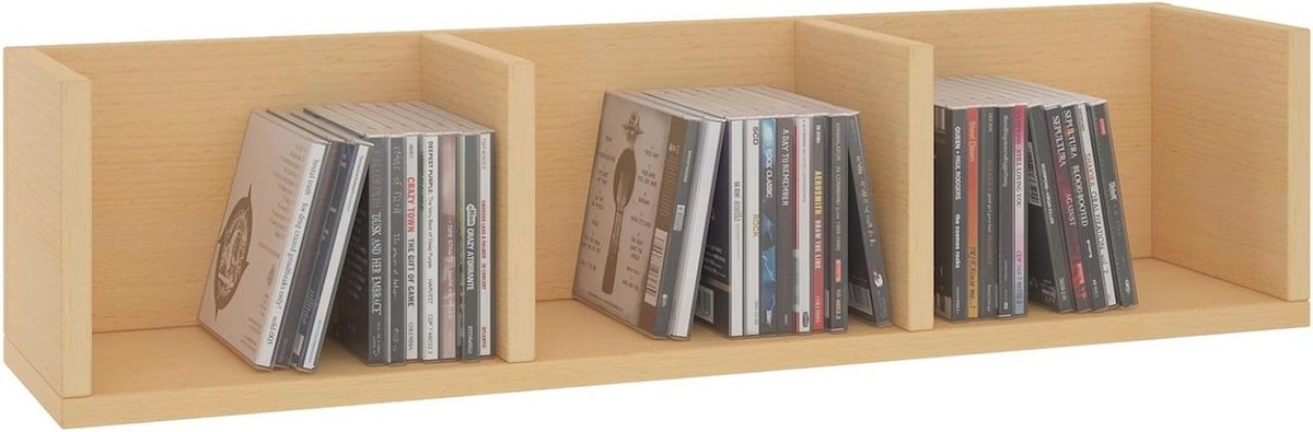 CD en DVD Wandrek met 3 Opbergruimtes in Beukenkleur