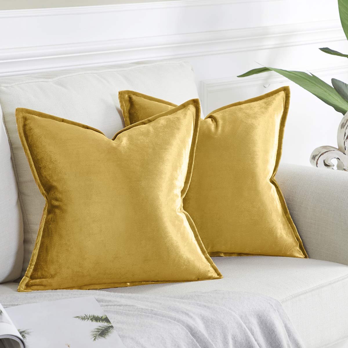 Unyqoos Set van 2 gouden fluwelen kussenslopen voor bank en slaapkamer decoratie