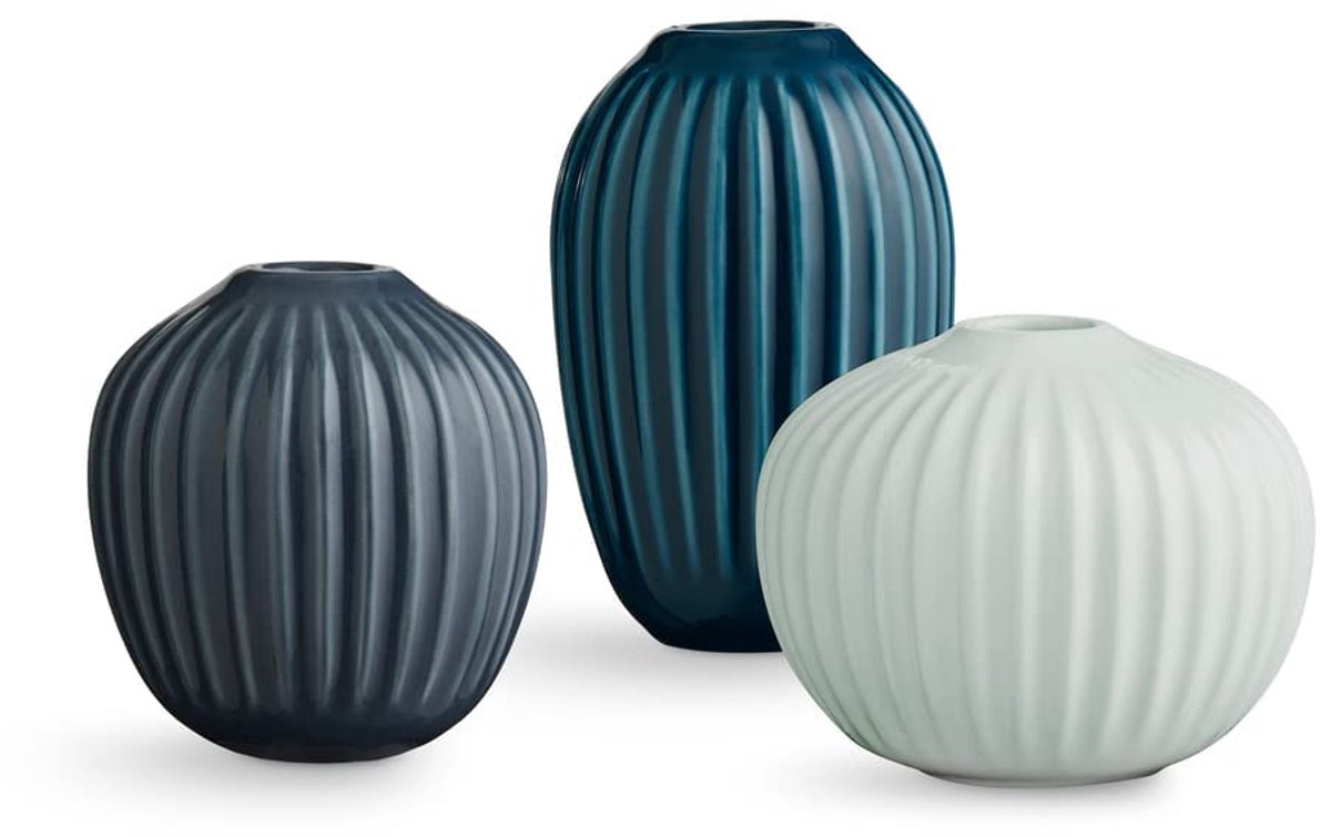 Unyqoos Set van decoratieve vaasjes met verschillende hoogtes en diameters, 95mm, Groen, Porselein