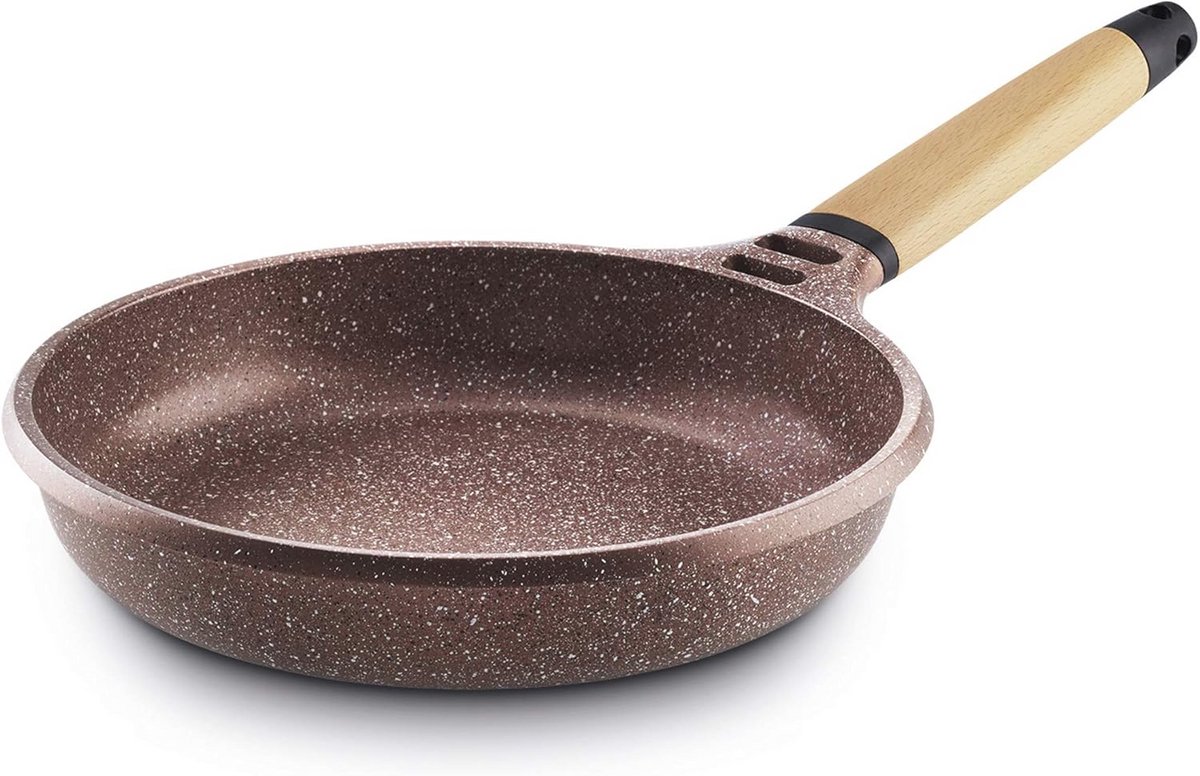 Inductie Koekenpan Terracotta met Houten Handvat - 24 cm