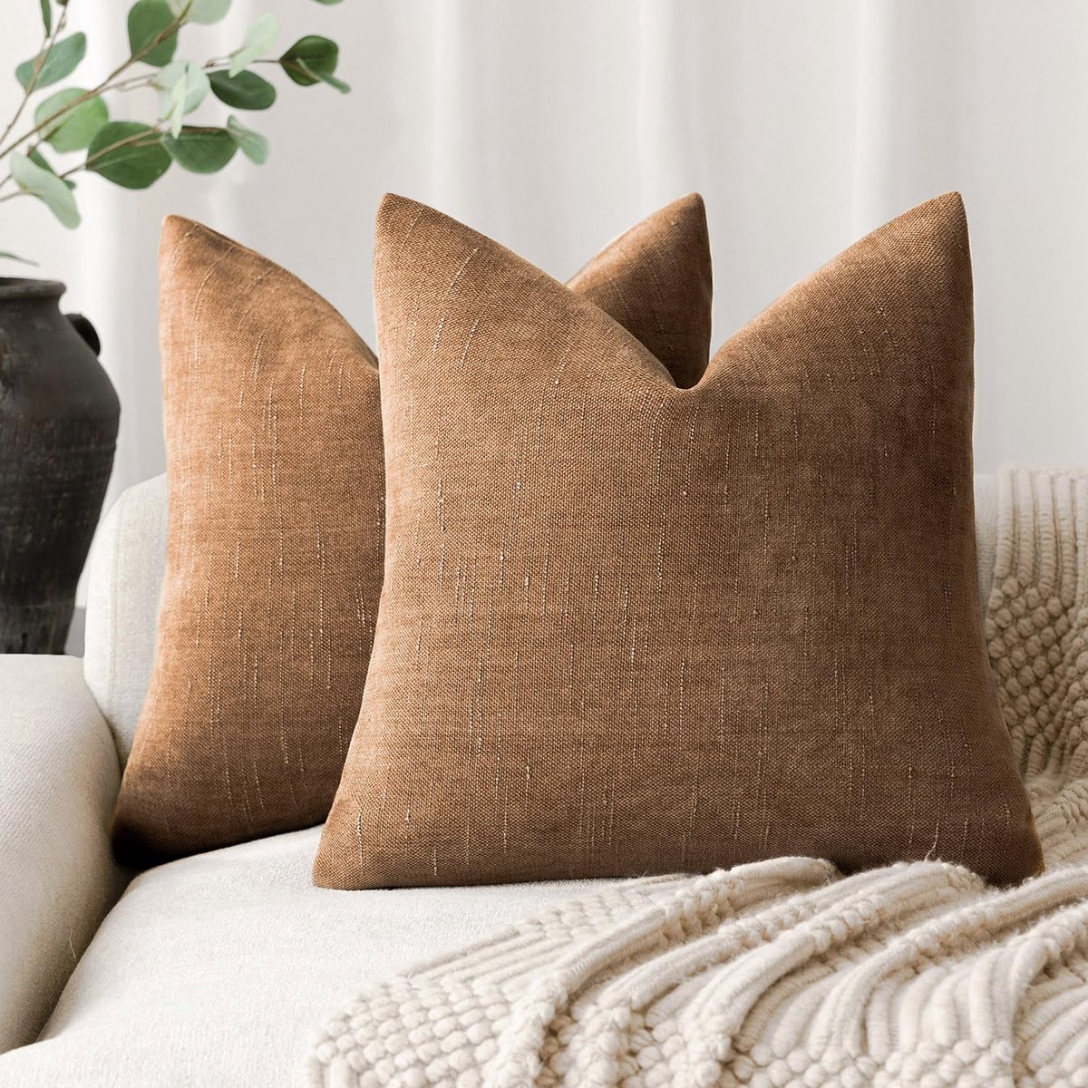 Unyqoos Set van 2 zachte chenille kussenhoezen voor stijlvolle interieurdecoratie Brons