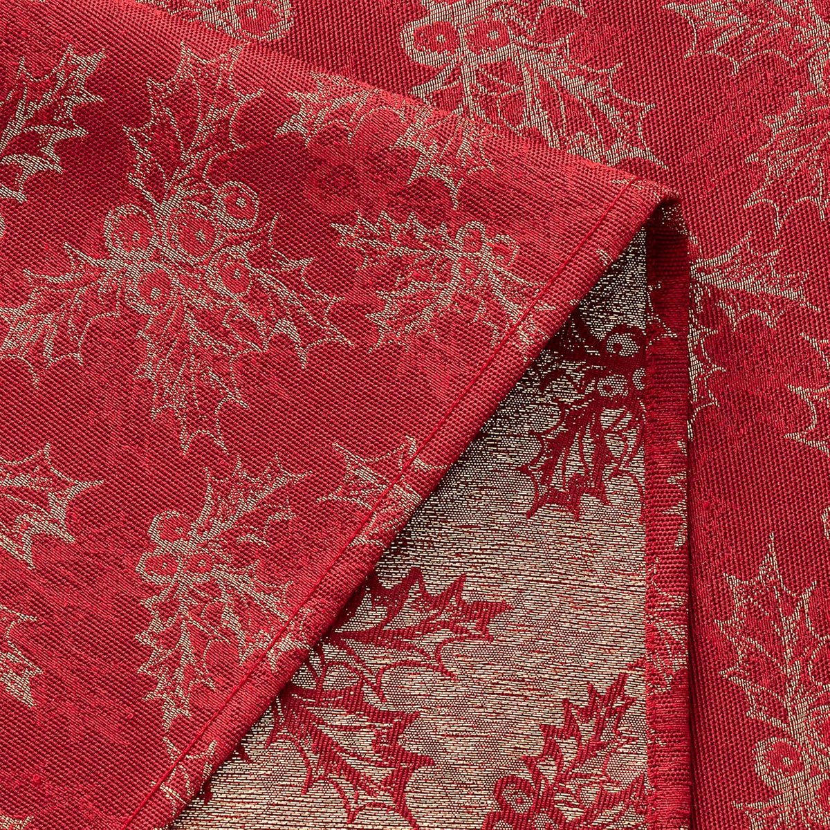 Rood Kerst Tafelkleed Jacquard Rood-Goud Rechthoekig 140x100 cm Tafeldecoratie