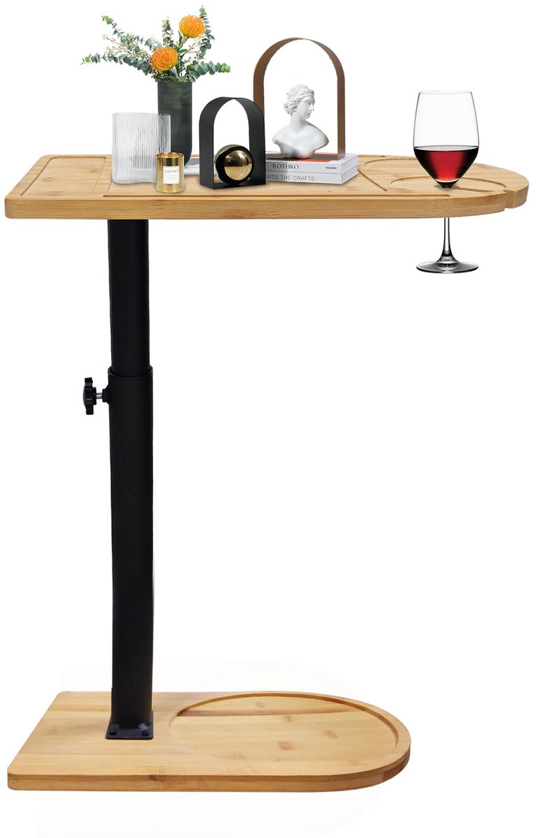 Unyqoos Verstelbare en compacte bijzettafel met draaibare bamboe tafelblad beige