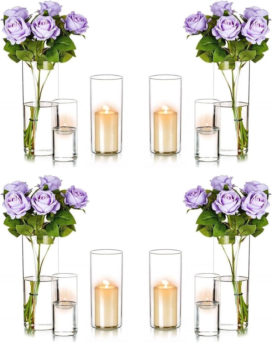Allecta - Glas Kaarsenhouders Set van 3 Pijler Cilinder Bloem Vaas Drijvende Votive - Bruiloft Tafel Centerpiece Home Decor 15/20/25cm