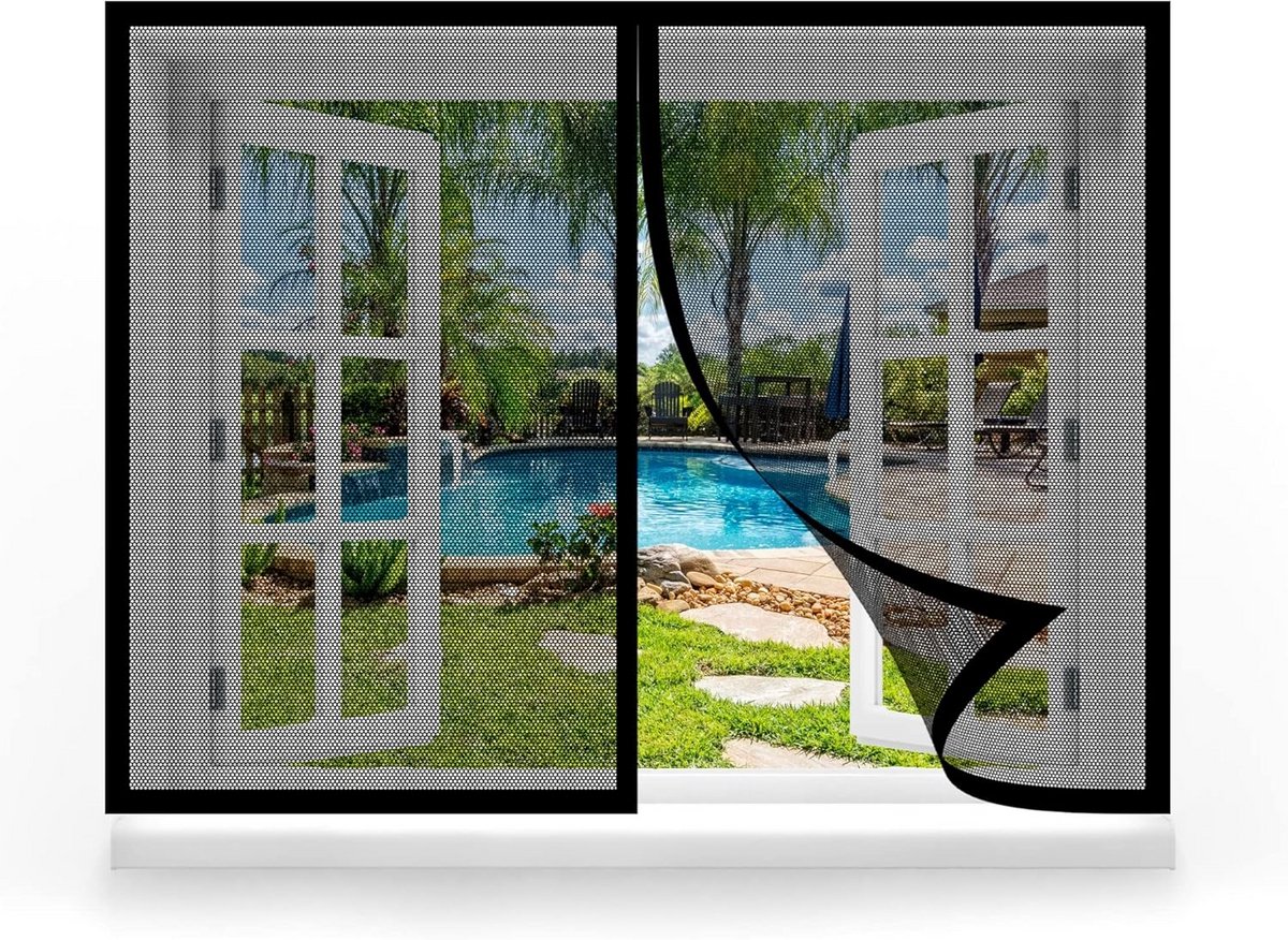Magnetisch Hor voor Raam 90x200 cm - Insectenwerend & Ademend Zwart Gaas